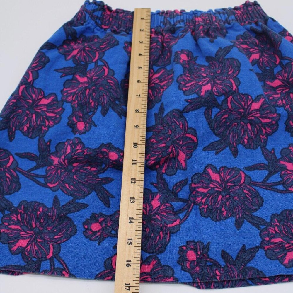 J. Crew Shorts Womens SZ 2 Blue Purple Linen Blend Pull On Floral Skirt - Picture 2 of 5